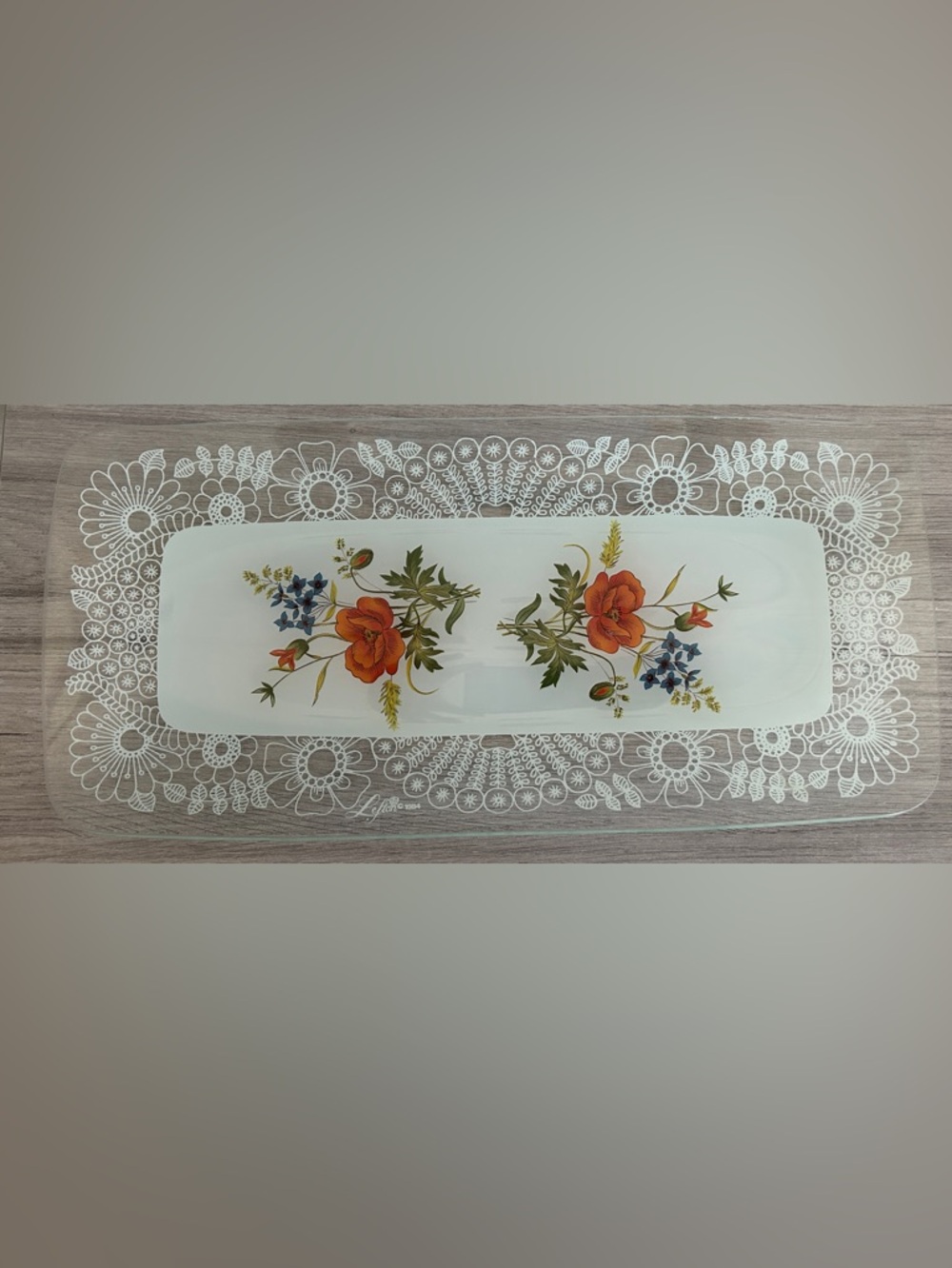 Lefton Glass Decorative Floral Rectangle Tray 1984